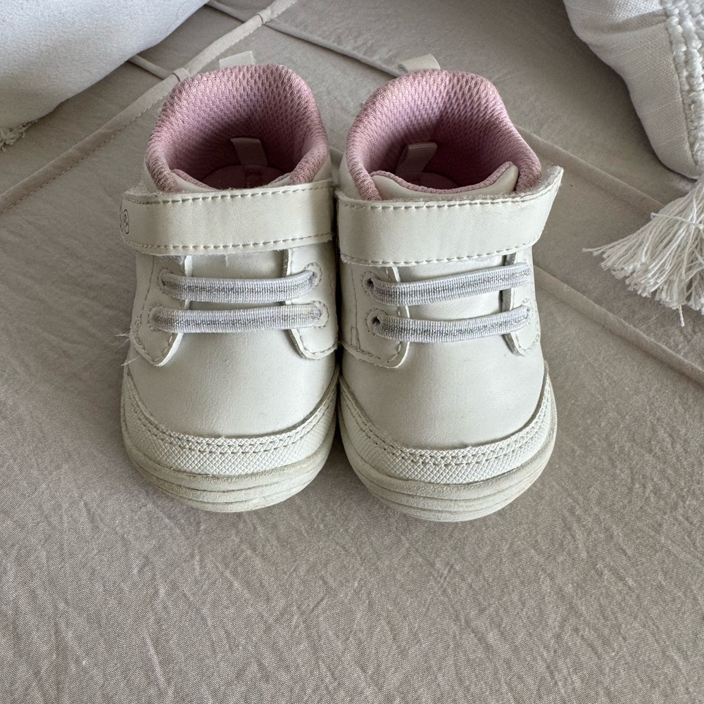 Stride Rite White and Pink Infant Sneakers with Velcro Closure